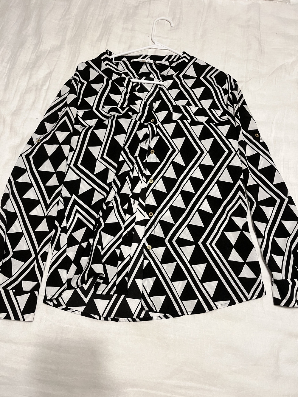 Calvin Klein Geometric Button Down Black & White Medium Like New